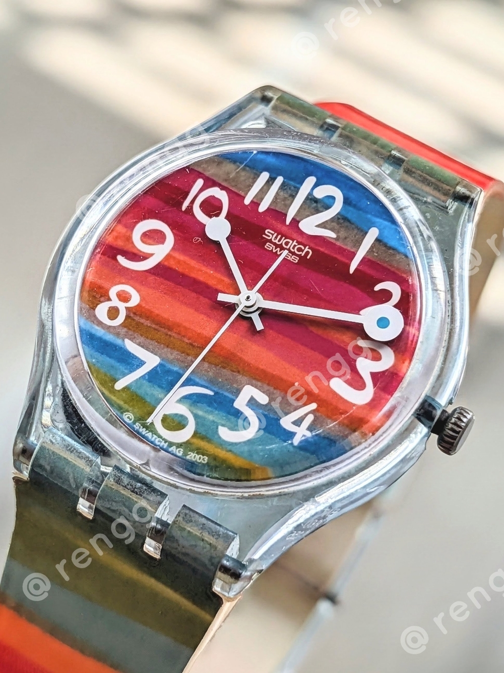 Vintage Swatch Unisex Fun Multicolor Stripe Dial Casual Watch